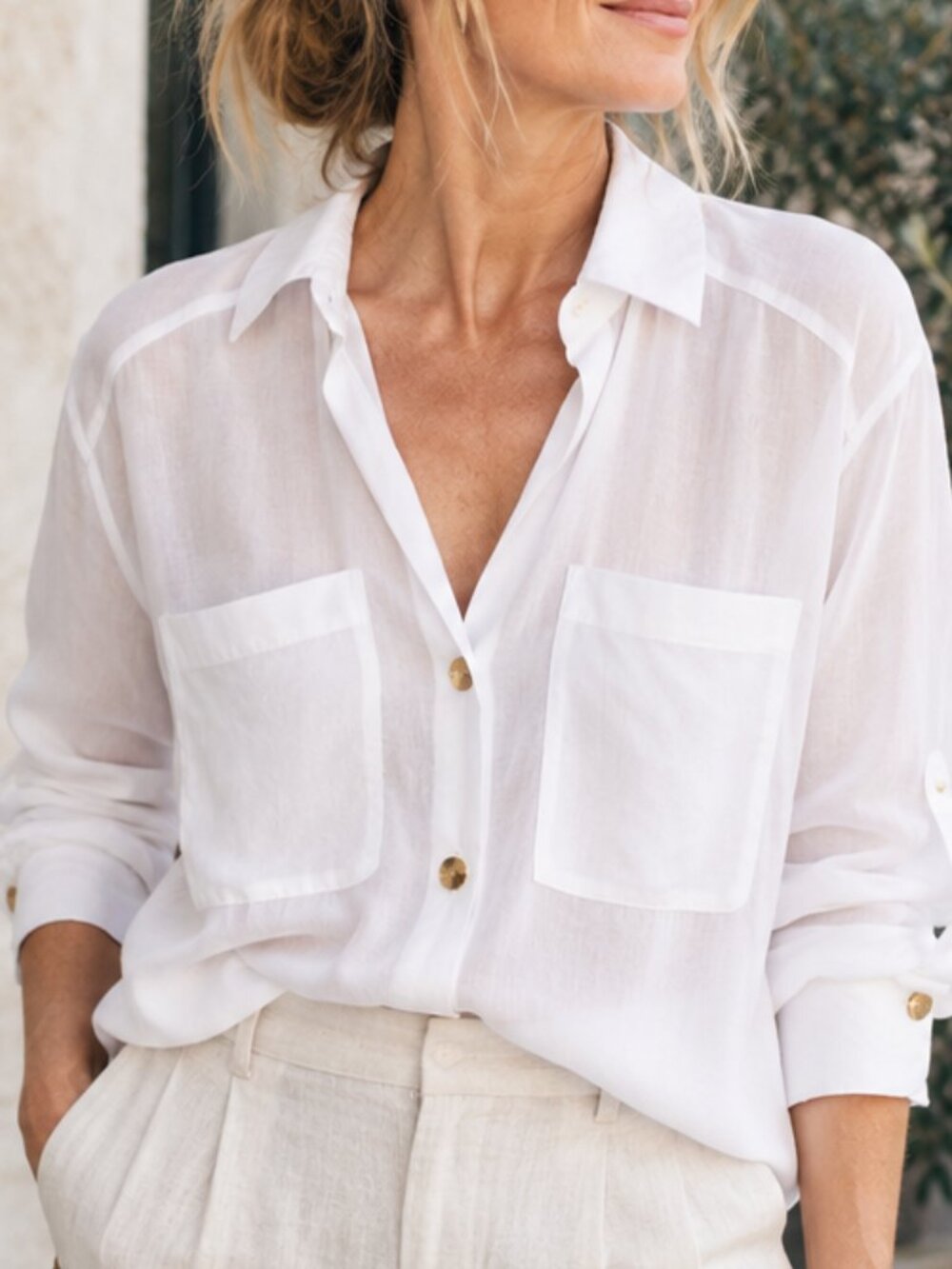 Zara White Flowy Oversized Blouse Gold Buttons PTP22.5